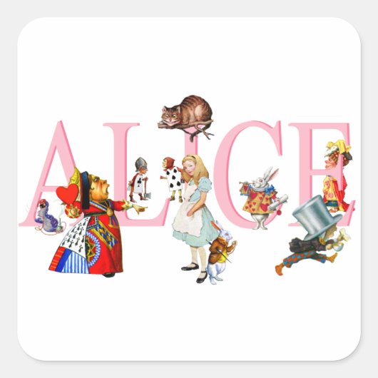 Alice in Wonderland en Friends Vierkante Sticker (Voorkant)