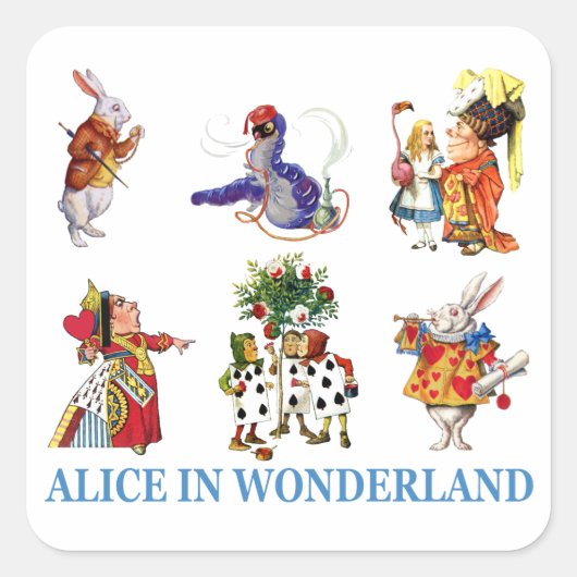 Alice in Wonderland en haar vrienden Vierkante Sticker (Voorkant)