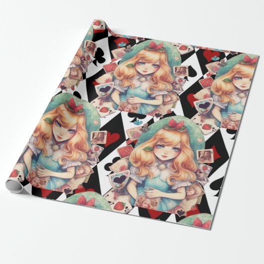Alice in wonderland en Kaart Thema Cadeaupapier (Uitgerold)