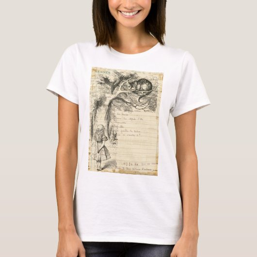 Alice in Wonderland en kat boven de boom T-shirt (Voorkant)