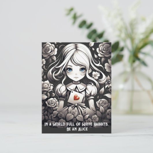 Alice in Wonderland en rozen floral Fantasy Briefkaart (Staand voorkant)