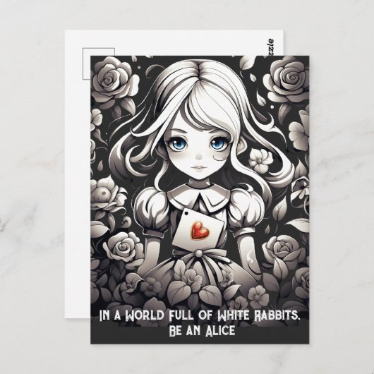 Alice in Wonderland en rozen floral Fantasy Briefkaart (Voorkant / Achterkant)