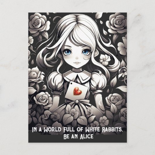 Alice in Wonderland en rozen floral Fantasy Briefkaart (Voorkant)
