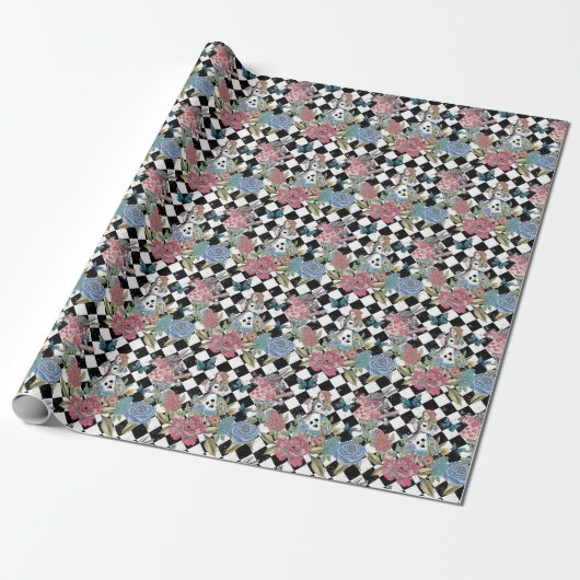 Alice in Wonderland Fairytale Checkerboard Cadeaupapier (Uitgerold)