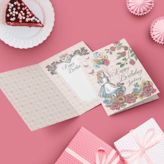 Alice in Wonderland Fairytale Happy Birthday Card Kaart