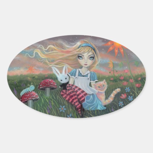 Alice in Wonderland Fantasie Kunst Stickers (Voorkant)
