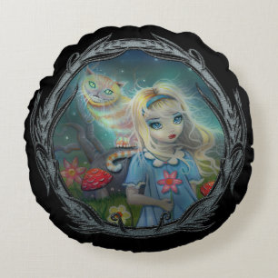 Alice in Wonderland fantasiekunst van Molly Harris Rond Kussen