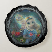 Alice in Wonderland fantasiekunst van Molly Harris Rond Kussen (Achterkant)