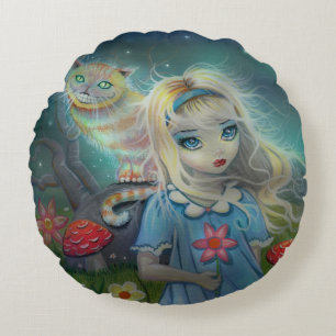 Alice in Wonderland fantasiekunst van Molly Harris Rond Kussen