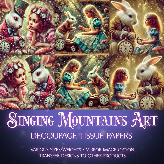 Alice in Wonderland Fantasy Art Decoupage Tissuepapier