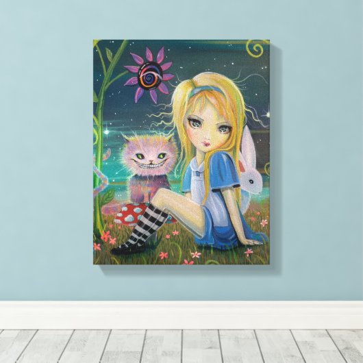 Alice in Wonderland Fantasy Fairytale Art Big Eye Canvas Afdruk (Insitu (Houten vloer))