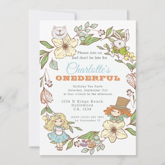 Alice in Wonderland First Birthday Kaart (Voorkant)