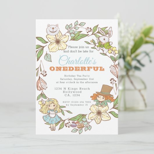 Alice in Wonderland First Birthday Kaart (Staand voorkant)