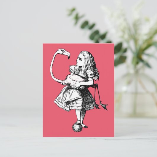 Alice in Wonderland Flamingo Briefkaart (Staand voorkant)