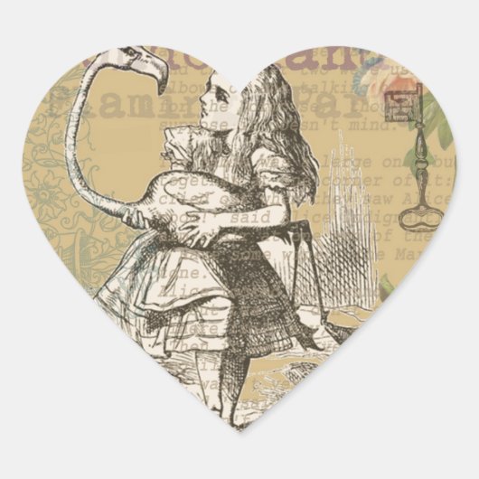 Alice in Wonderland Flamingo Classic Hart Sticker (Voorkant)