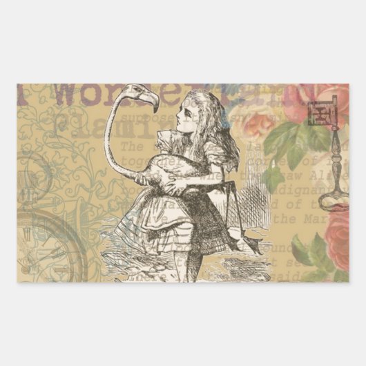 Alice in Wonderland Flamingo Classic Rechthoekige Sticker (Voorkant)