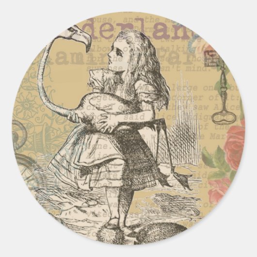 Alice in Wonderland Flamingo Classic Ronde Sticker (Voorkant)