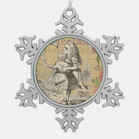 Alice in Wonderland Flamingo Classic Tin Sneeuwvlok Ornament (Voorkant)