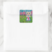 Alice in Wonderland Flamingo Croquet Hedgehog Vierkante Sticker (Tas)