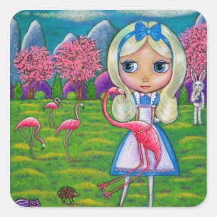 Alice in Wonderland Flamingo Croquet Hedgehog Vierkante Sticker