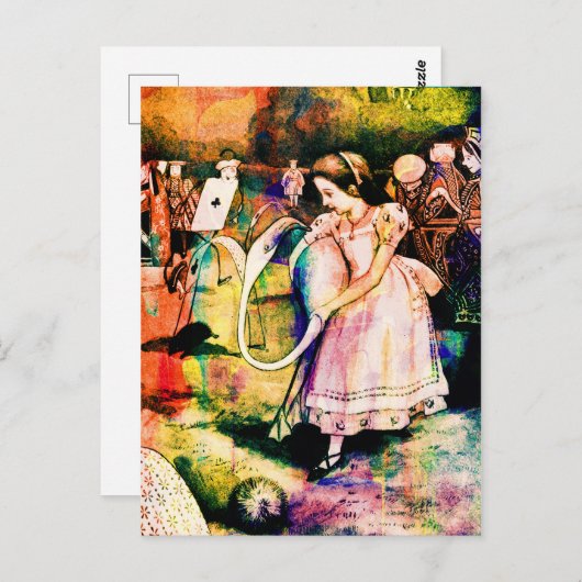 Alice in Wonderland Flamingo Croquet Waterverf Briefkaart (Voorkant / Achterkant)