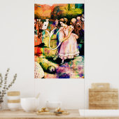 Alice in Wonderland Flamingo Croquet Waterverf Poster (Keuken)