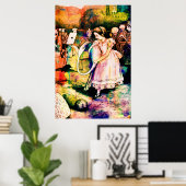 Alice in Wonderland Flamingo Croquet Waterverf Poster (Thuiskantoor)