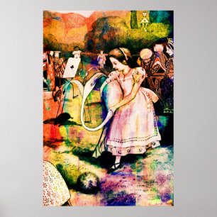 Alice in Wonderland Flamingo Croquet Waterverf Poster