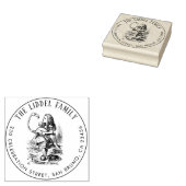 Alice in Wonderland Flamingo Rond retouradres Rubberstempel (Gestempeld)