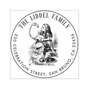 Alice in Wonderland Flamingo Rond retouradres Rubberstempel