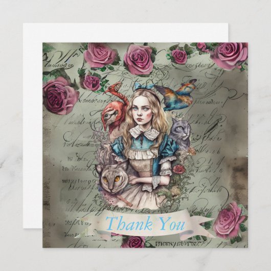 Alice in Wonderland Flat Dank u kaart (Voorkant / Achterkant)