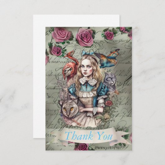 Alice in Wonderland Flat Dank u kaart (Voorkant / Achterkant)