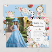 Alice in Wonderland Floral Birthday Tea Afbeelding Bedankkaart (Voorkant / Achterkant)