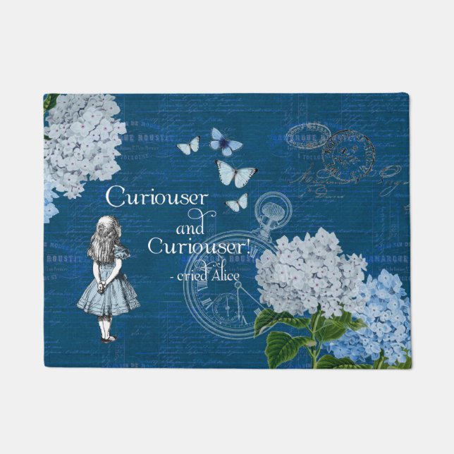 Alice in Wonderland Floral Blue Doormat Deurmat (Voorkant)