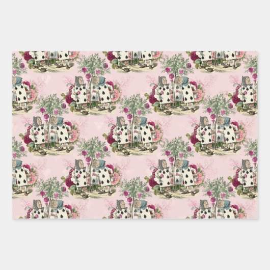 Alice in Wonderland Floral Cards op Roze Inpakpapier Vel (Voorkant 3)