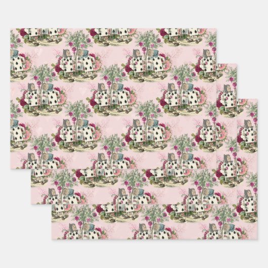 Alice in Wonderland Floral Cards op Roze Inpakpapier Vel (Set)