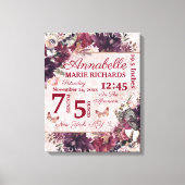 Alice in Wonderland Floral Custom Baby Birth Stats Canvas Afdruk (Voorkant)