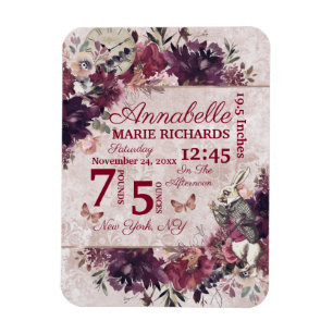 Alice in Wonderland Floral Custom Baby Birth Stats Magneet
