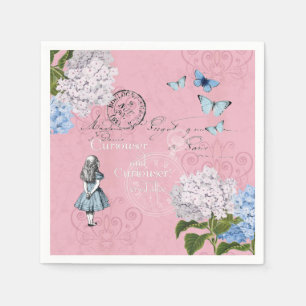 Alice in Wonderland Floral Pink Blue Paper Napkins Servet
