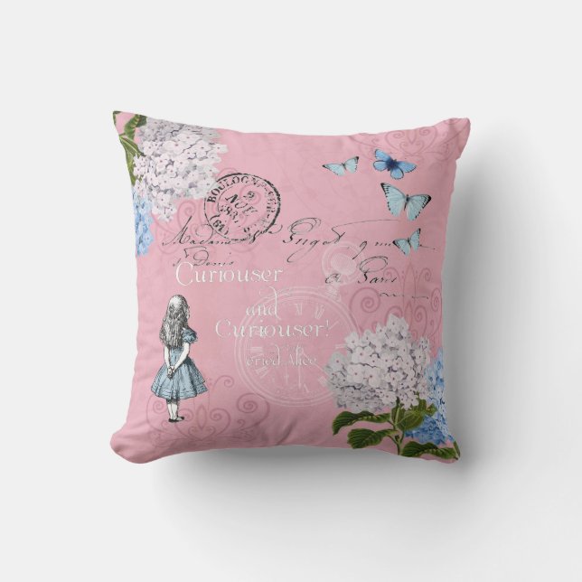 Alice in Wonderland Floral Pink Blue Sierkussen (Voorkant)