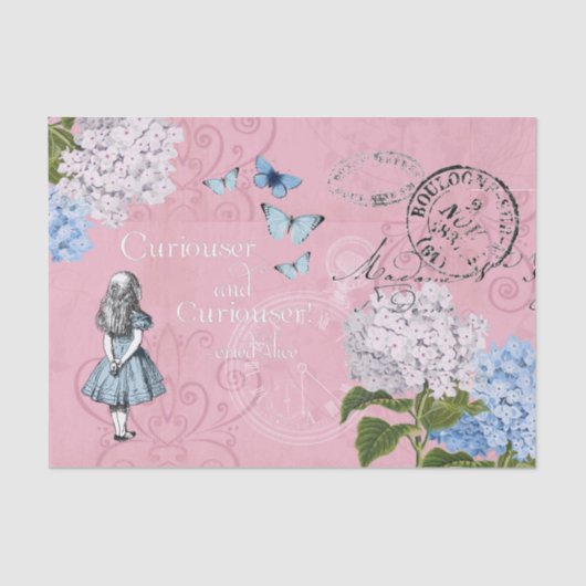 Alice in Wonderland Floral Pink Blue Tissue Paper Tissuepapier (Voorkant)
