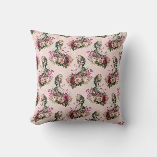 Alice in Wonderland  Floral Pink Kussen (Voorkant)