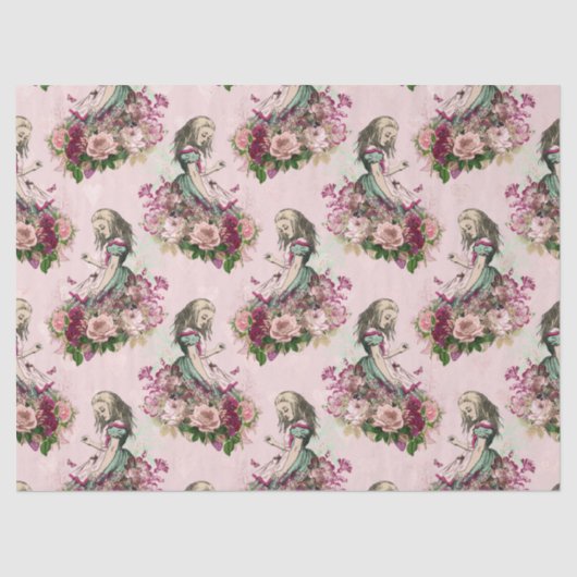 Alice in Wonderland  Floral Pink-ontkoppeling Tissuepapier (Voorkant)