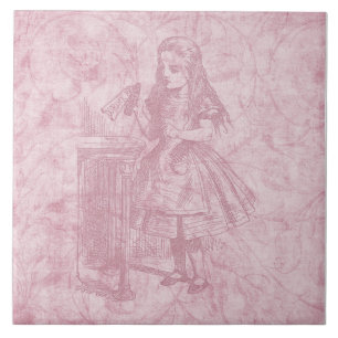 Alice in Wonderland Floral roze Alice met fles Tegeltje