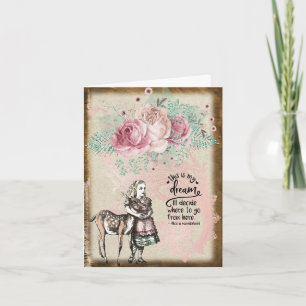  Alice in Wonderland Floral Rozen Deer Hug Notitiekaartje