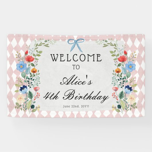 Alice in Wonderland Floral Verjaardagsfeest Spandoek (Horizontaal)
