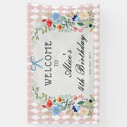 Alice in Wonderland Floral Verjaardagsfeest Spandoek (Verticaal)