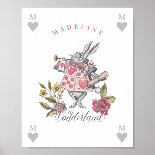 Alice in Wonderland | Floralen van witte konijnen Poster (Voorkant)