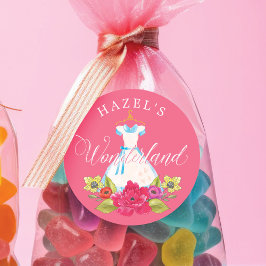 Alice in Wonderland Florals & Blauwe Jurk Verjaard Ronde Sticker