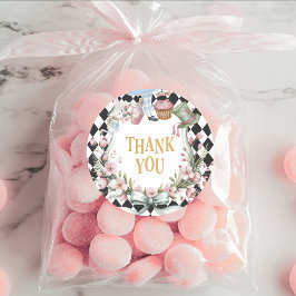 Alice in Wonderland Flower 1st birthday Thank You Ronde Sticker